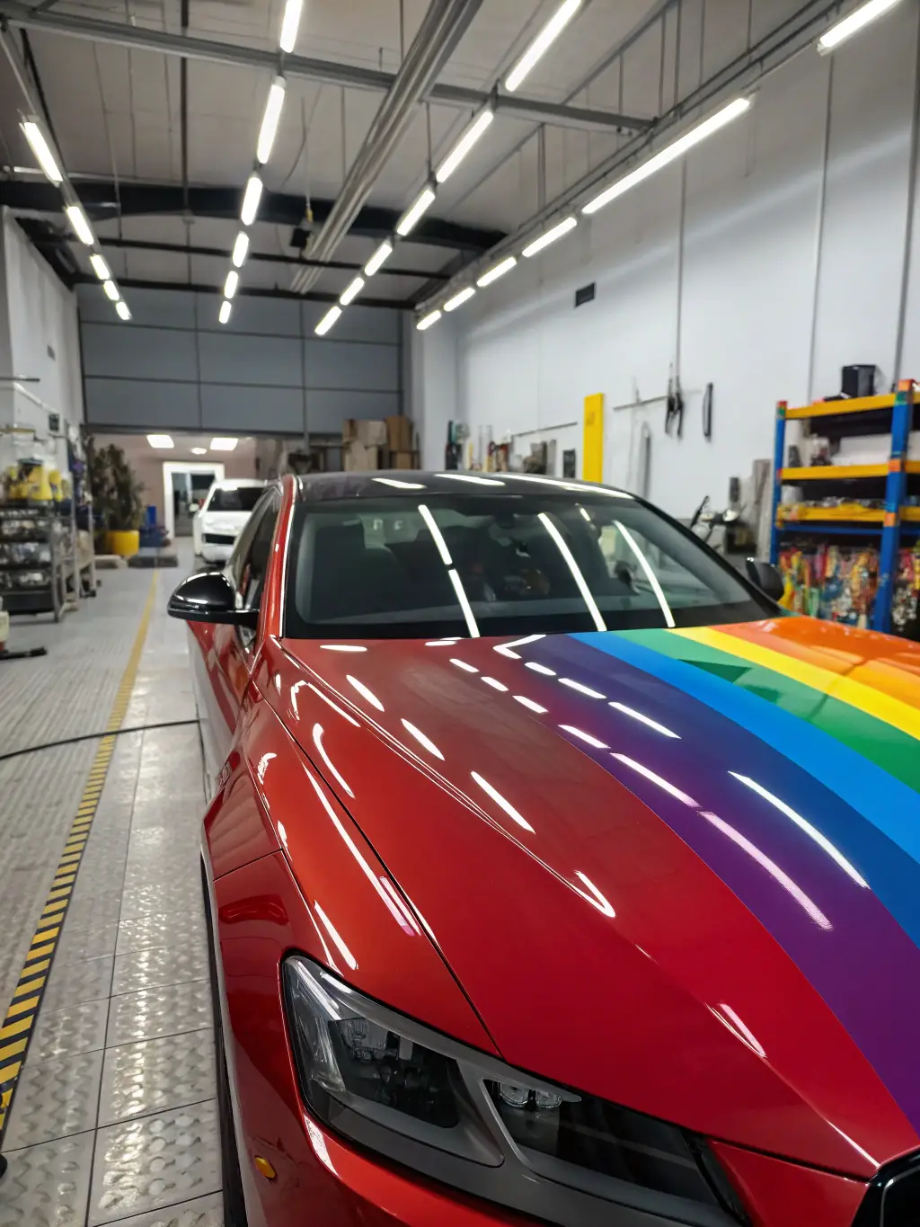A vehicle in the paint booth at Affordable Auto Body Shop, with a technician carefully applying a fresh coat of paint, highlighting their paint repair capabilities.